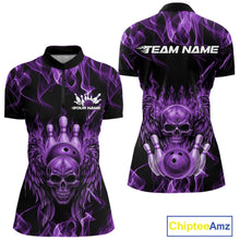 Load image into Gallery viewer, Custom Black And Purple Flame Skull With Wings Women Bowling Shirt, Halloween Team Shirt IPHW10168