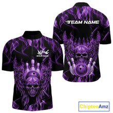 Load image into Gallery viewer, Custom Black And Purple  Flame Skull With Wings Men Bowling Shirt, Halloween Team Shirt IPHW10168