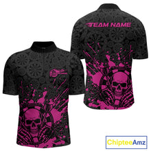 Load image into Gallery viewer, Custom Black And Pink Splatter Dart Skull Men Quarter-Zip Shirt, Dart Bone Halloween Team Jerseys IPHW9949