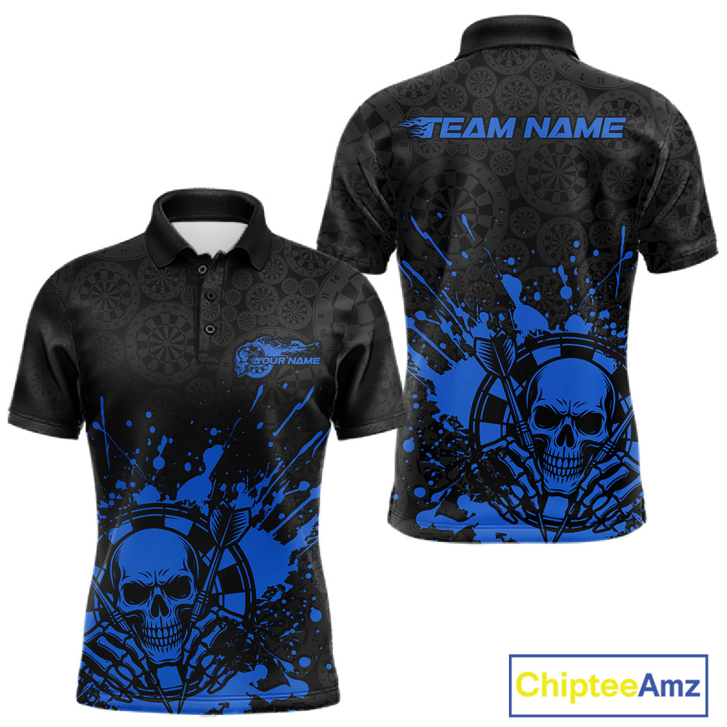Custom Black And Pink Splatter Dart Skull Men Polo Shirt, Dart Bone Halloween Team Jerseys IPHW9950