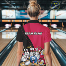 Load image into Gallery viewer, Custom Pink Funny Bowling Women Polo Shirts, Bowling And Beer Party Bowlers Outfit IPHW10817