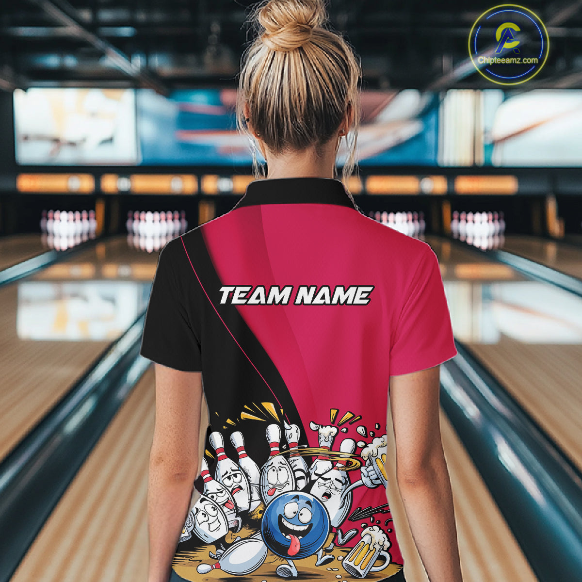 Custom Pink Funny Bowling Women Shirts, Bowling And Beer Party Bowlers Outfit IPHW10817
