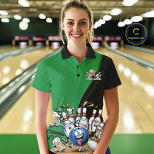 Load image into Gallery viewer, Custom Green Funny Bowling Women Polo Shirts, Bowling And Beer Party Bowlers Outfit IPHW10819