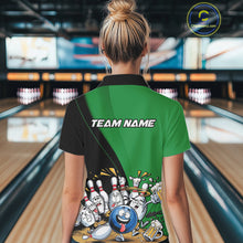 Load image into Gallery viewer, Custom Green Funny Bowling Women Polo Shirts, Bowling And Beer Party Bowlers Outfit IPHW10819