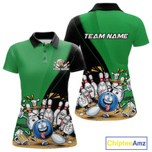 Load image into Gallery viewer, Custom Green Funny Bowling Women Polo Shirts, Bowling And Beer Party Bowlers Outfit IPHW10819
