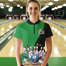 Load image into Gallery viewer, Custom Green Funny Bowling Women Shirts, Bowling And Beer Party Bowlers Outfit IPHW10819