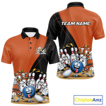 Load image into Gallery viewer, Custom Orange Funny Bowling Men Polo Shirts, Bowling And Beer Party Bowlers Outfit IPHW10820