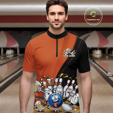 Load image into Gallery viewer, Custom Orange Funny Bowling Men Quarter-Zip Shirts, Bowling And Beer Party Bowlers Outfit IPHW10820