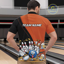Load image into Gallery viewer, Custom Orange Funny Bowling Men Quarter-Zip Shirts, Bowling And Beer Party Bowlers Outfit IPHW10820
