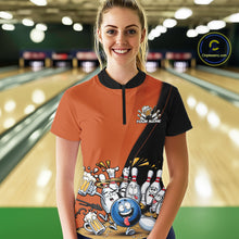 Load image into Gallery viewer, Custom Orange Funny Bowling Women Shirts, Bowling And Beer Party Bowlers Outfit IPHW10820