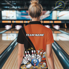 Load image into Gallery viewer, Custom Orange Funny Bowling Women Shirts, Bowling And Beer Party Bowlers Outfit IPHW10820