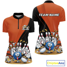 Load image into Gallery viewer, Custom Orange Funny Bowling Women Shirts, Bowling And Beer Party Bowlers Outfit IPHW10820