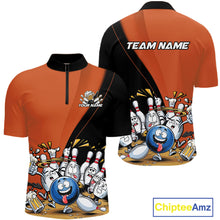 Load image into Gallery viewer, Custom Orange Funny Bowling Men Quarter-Zip Shirts, Bowling And Beer Party Bowlers Outfit IPHW10820