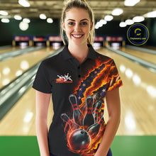 Load image into Gallery viewer, Custom Patriotic Flame Women Bowling Team Shirt, US Flag Bowling League Team Shirt IPHW10193