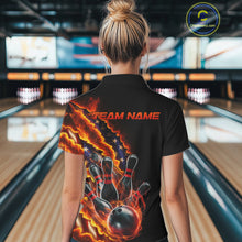 Load image into Gallery viewer, Custom Patriotic Flame Women Bowling Team Shirt, US Flag Bowling League Team Shirt IPHW10193