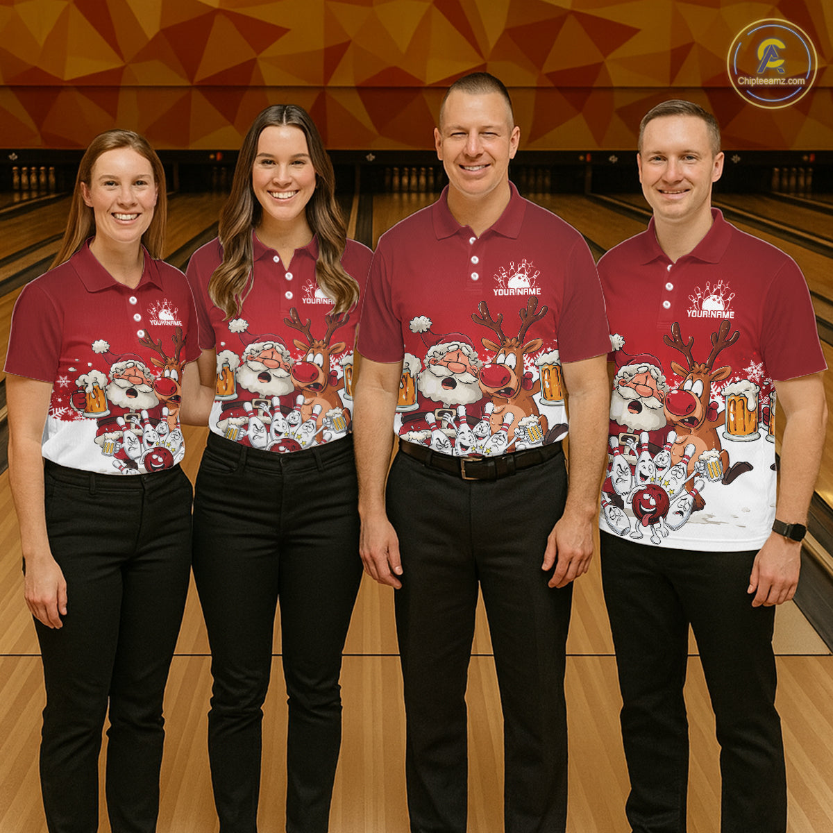 Custom Red Funny Christmas Men Bowling Shirts, Bowling And Beer Xmas Party Shirt IPHW10204