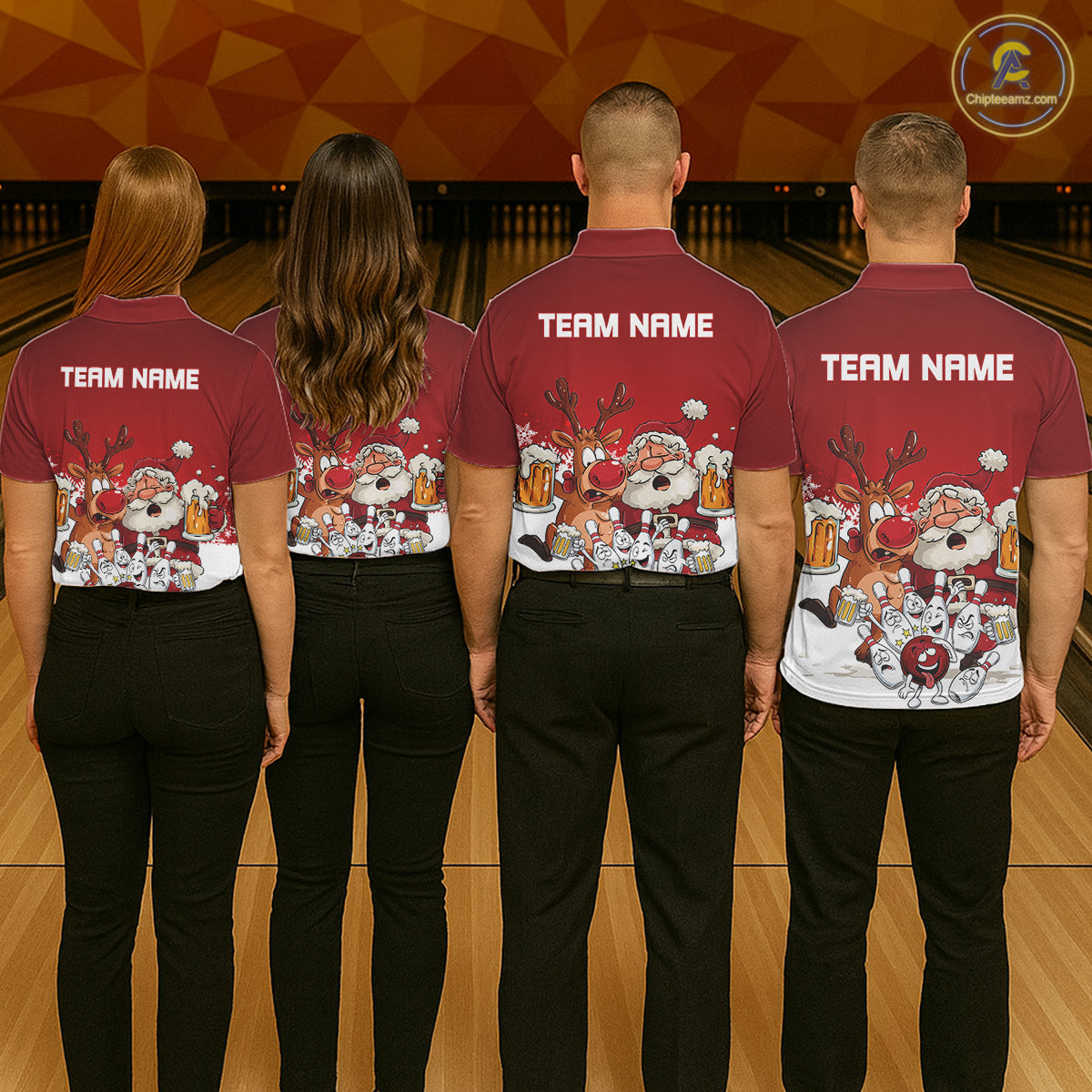 Custom Red Funny Christmas Men Bowling Shirts, Bowling And Beer Xmas Party Shirt IPHW10204