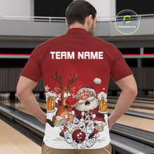 Load image into Gallery viewer, Custom Red Funny Christmas Men Bowling Shirts, Bowling And Beer Xmas Party Shirt IPHW10204