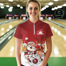 Load image into Gallery viewer, Custom Red Funny Christmas Women Bowling Shirts, Bowling And Beer Xmas Party Shirt IPHW10204