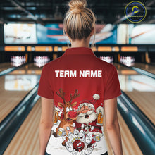 Load image into Gallery viewer, Custom Red Funny Christmas Women Bowling Shirts, Bowling And Beer Xmas Party Shirt IPHW10204