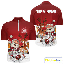 Load image into Gallery viewer, Custom Red Funny Christmas Men Bowling Shirts, Bowling And Beer Xmas Party Shirt IPHW10204