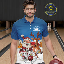 Load image into Gallery viewer, Custom Blue Funny Christmas Men Bowling Shirts, Bowling And Beer Xmas Party Shirt IPHW10205