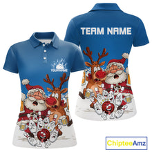 Load image into Gallery viewer, Custom Blue Funny Christmas Women Bowling Shirts, Bowling And Beer Xmas Party Shirt IPHW10205