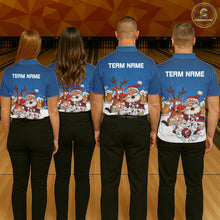 Load image into Gallery viewer, Custom Blue Funny Christmas Men Bowling Shirts, Bowling And Beer Xmas Party Shirt IPHW10205