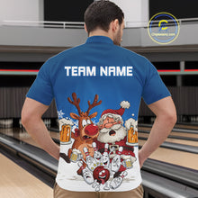 Load image into Gallery viewer, Custom Blue Funny Christmas Men Bowling Shirts, Bowling And Beer Xmas Party Shirt IPHW10205