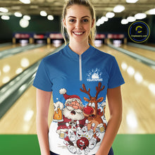 Load image into Gallery viewer, Custom Blue Funny Christmas Women Bowling Shirts, Bowling And Beer Xmas Party Shirt IPHW10205