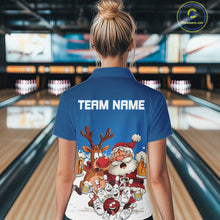 Load image into Gallery viewer, Custom Blue Funny Christmas Women Bowling Shirts, Bowling And Beer Xmas Party Shirt IPHW10205
