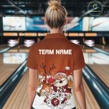 Load image into Gallery viewer, Custom Orange Funny Christmas Women Bowling Shirts, Bowling And Beer Xmas Party Shirt IPHW10206