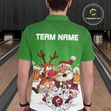 Load image into Gallery viewer, Custom Green Funny Christmas Men Bowling Shirts, Bowling And Beer Xmas Party Shirt IPHW10207