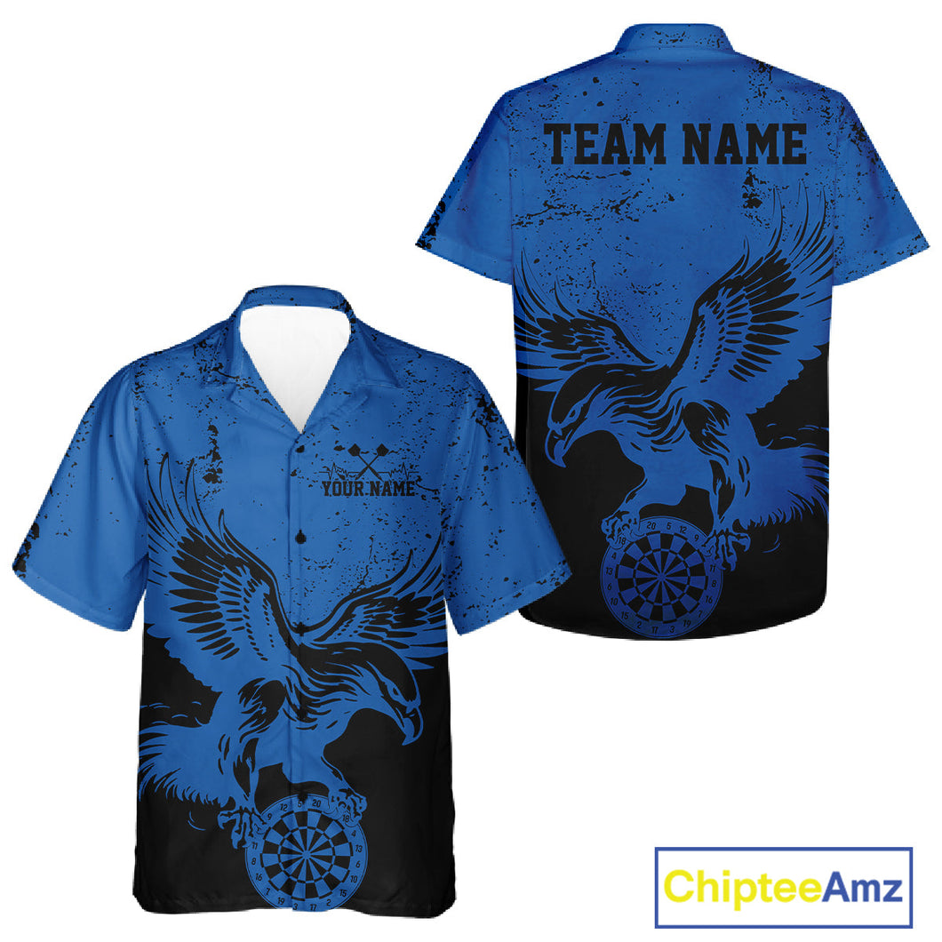 Custom Grunge Blue Eagle Dart Team Men And Women Hawaiian Shirts, Vintage Dart Uniform Players Outfit IPHW9965