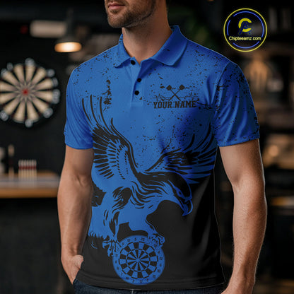Custom Grunge Blue Eagle Dart Team Men Polo Shirts, Vintage Dart Uniform Players Outfit IPHW9965