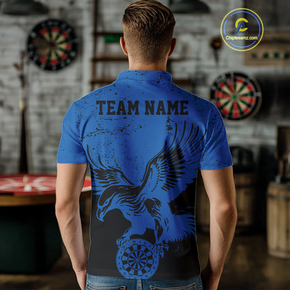 Custom Grunge Blue Eagle Dart Team Men Polo Shirts, Vintage Dart Uniform Players Outfit IPHW9965