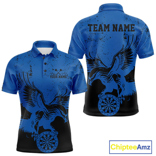 Custom Grunge Blue Eagle Dart Team Men Polo Shirts, Vintage Dart Uniform Players Outfit IPHW9965