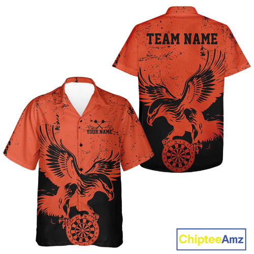 Custom Grunge Orange Eagle Dart Team Men And Women Hawaiian Shirts, Vintage Dart Uniform Players Outfit IPHW9966