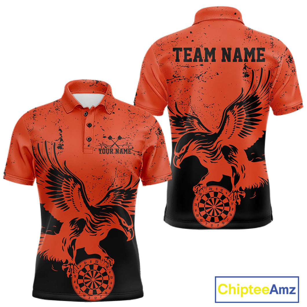Custom Grunge Orange Eagle Dart Team Men Polo Shirts, Vintage Dart Uniform Players Outfit IPHW9966
