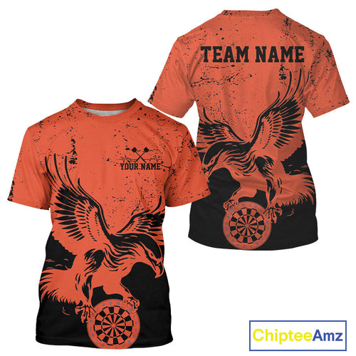 Custom Grunge Orange Eagle Dart Team Men T-Shirts, Vintage Dart Uniform Players Outfit IPHW9966