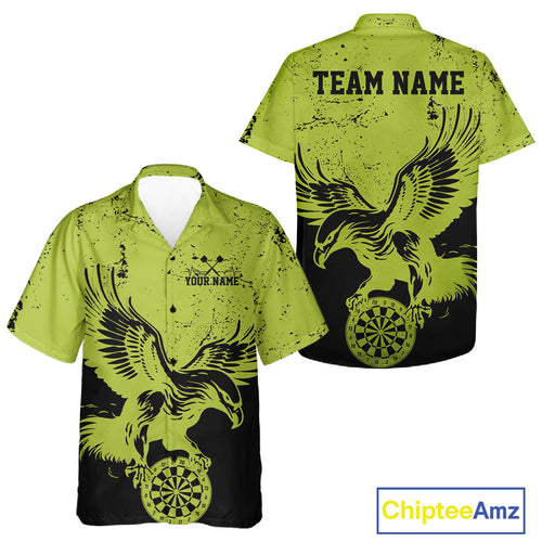 Custom Grunge Green Eagle Dart Team Men And Women Hawaiian Shirts, Vintage Dart Uniform Players Outfit IPHW9967