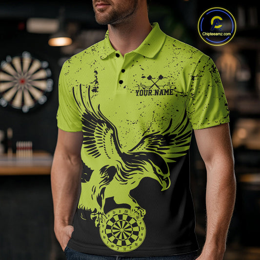Custom Grunge Green Eagle Dart Team Men Polo Shirts, Vintage Dart Uniform Players Outfit IPHW9967