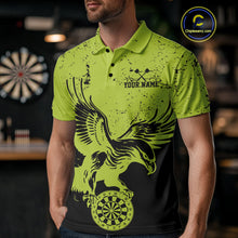 Load image into Gallery viewer, Custom Grunge Green Eagle Dart Team Men Polo Shirts, Vintage Dart Uniform Players Outfit IPHW9967