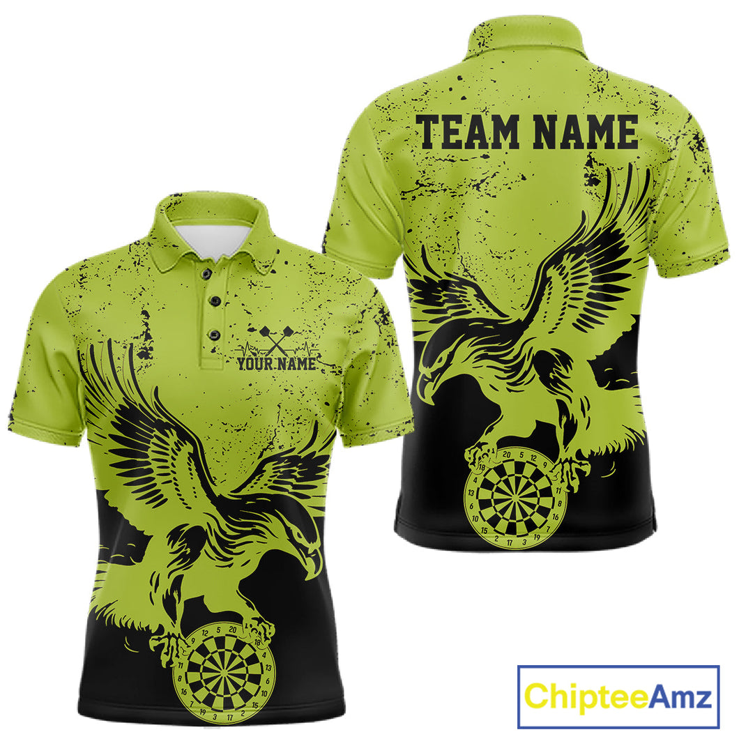 Custom Grunge Green Eagle Dart Team Men Polo Shirts, Vintage Dart Uniform Players Outfit IPHW9967