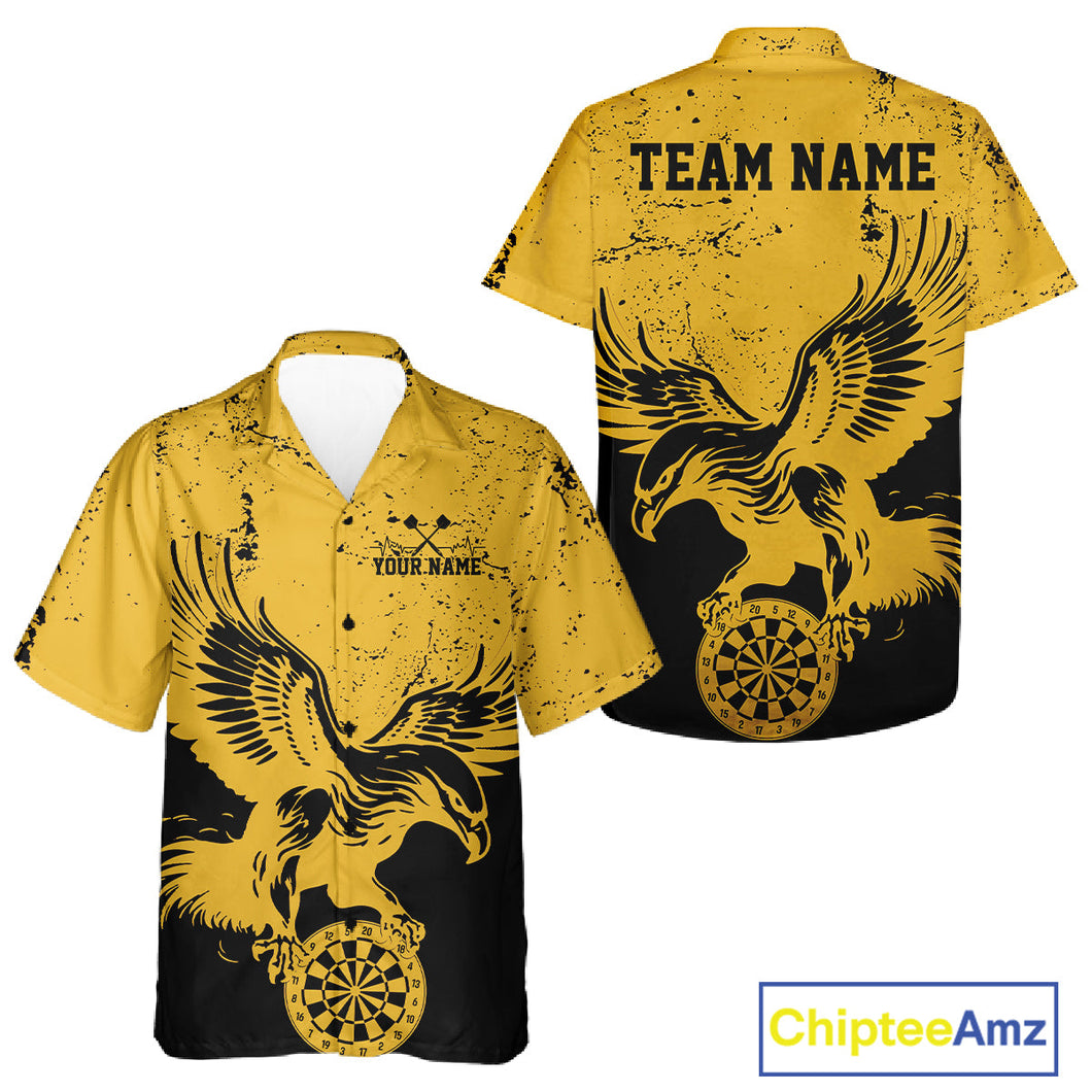 Custom Grunge Yellow Eagle Dart Team Men And Women Hawaiian Shirts, Vintage Dart Uniform Players Outfit IPHW9968