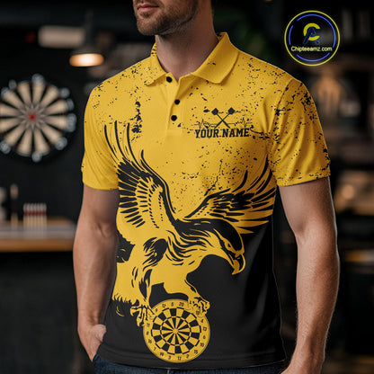 Custom Grunge Yellow Eagle Dart Team Men Polo Shirts, Vintage Dart Uniform Players Outfit IPHW9968