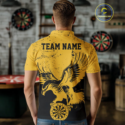 Custom Grunge Yellow Eagle Dart Team Men Polo Shirts, Vintage Dart Uniform Players Outfit IPHW9968