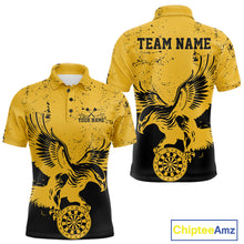 Load image into Gallery viewer, Custom Grunge Yellow Eagle Dart Team Men Polo Shirts, Vintage Dart Uniform Players Outfit IPHW9968