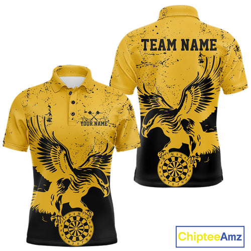 Custom Grunge Yellow Eagle Dart Team Men Polo Shirts, Vintage Dart Uniform Players Outfit IPHW9968