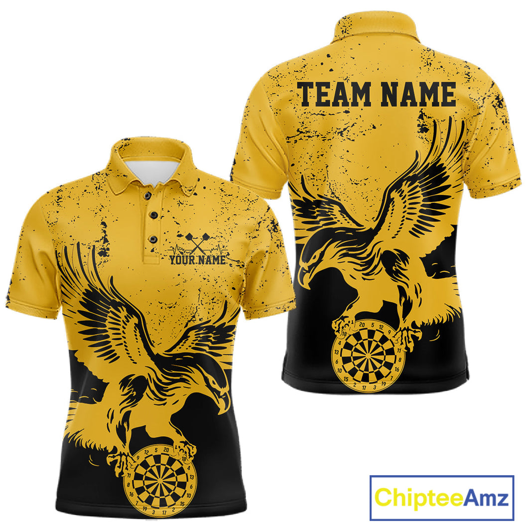 Custom Grunge Yellow Eagle Dart Team Men Polo Shirts, Vintage Dart Uniform Players Outfit IPHW9968